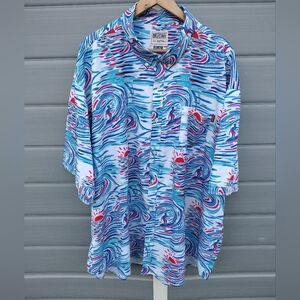RSVLTS Shirt Mens Size 4XL Blue Red Surf Sunset Print Button Down Stretch
